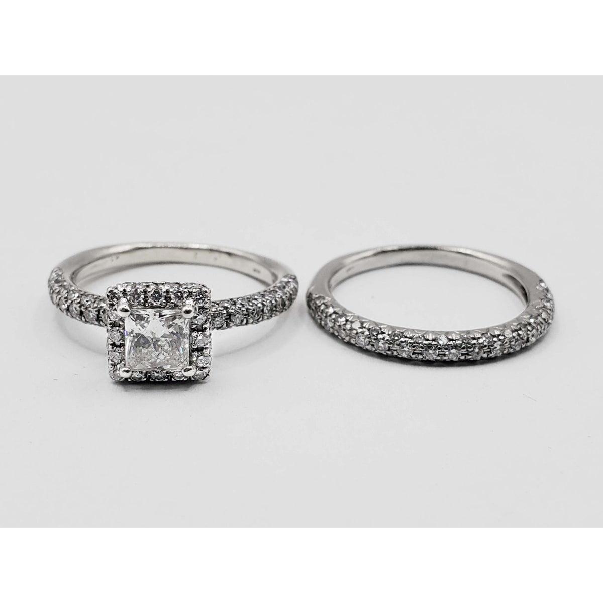 1.63 ctw Natural Princess Diamond Wedding Ring Set 14k White Gold Size 5.25
