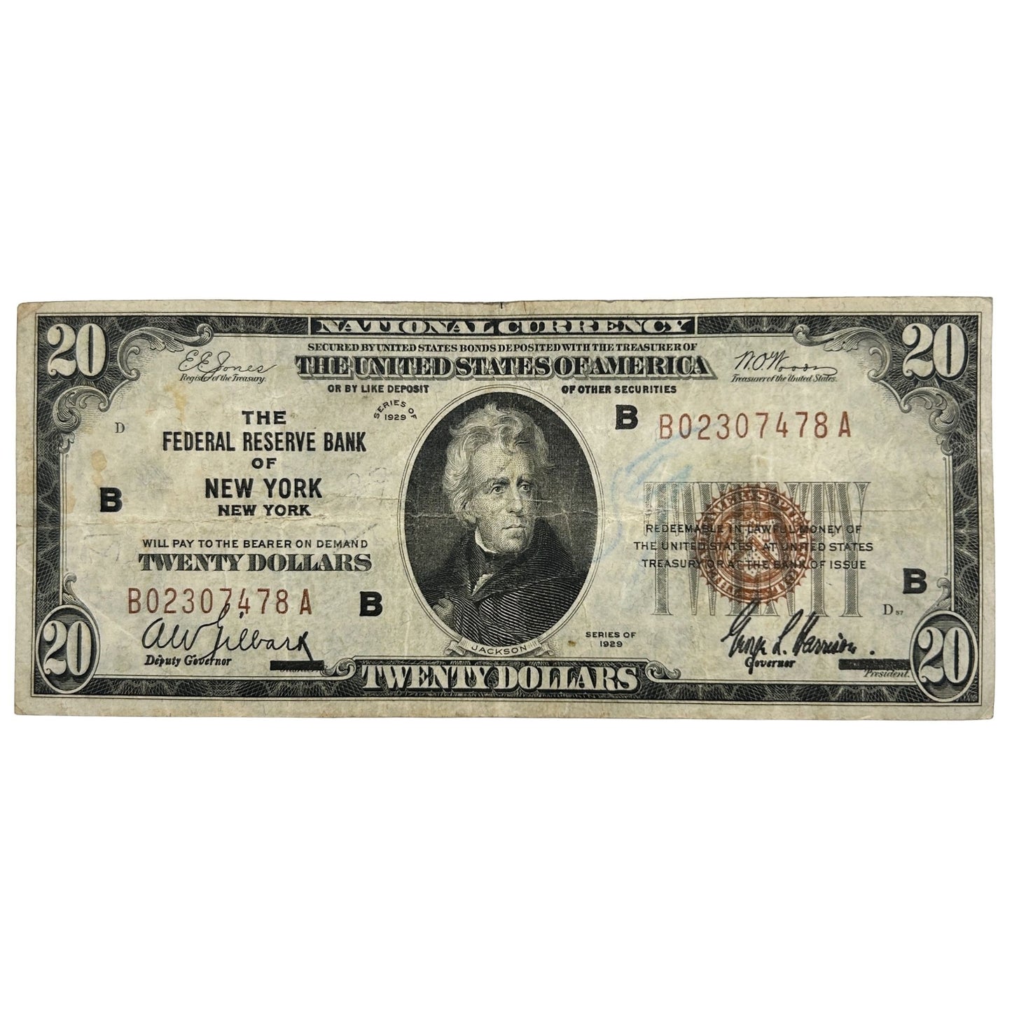 1929 $20 National Currency - Federal Reserve Bank of New York