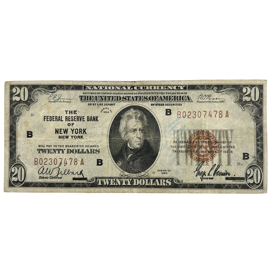 1929 $20 National Currency - Federal Reserve Bank of New York