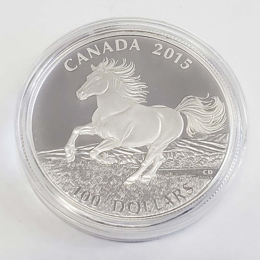 Royal Canadian Mint 2015 $100 1 oz .999 Fine Silver Canadian Horse Coin w/Box