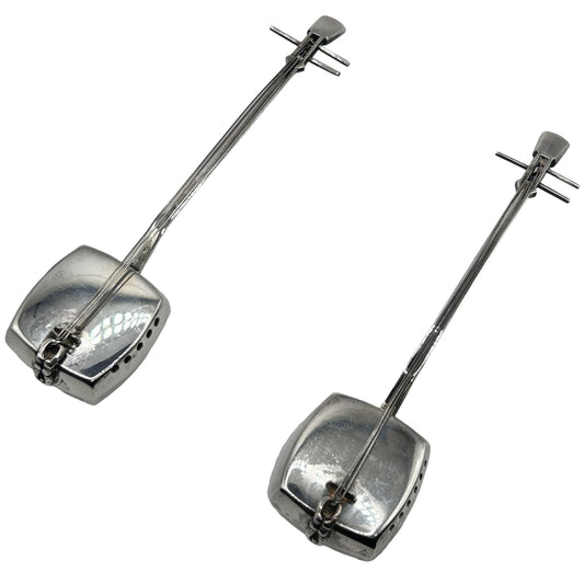 Pair of (2) Japanese Shamisen Guitar Sterling Silver Salt & Pepper Shakers Japan