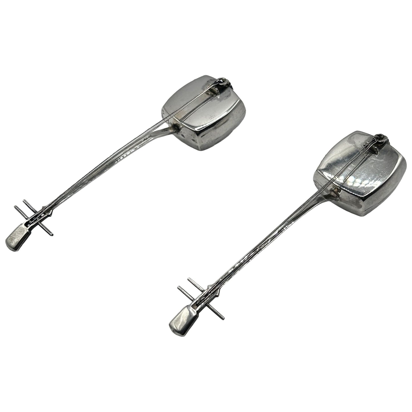 Pair of (2) Japanese Shamisen Guitar Sterling Silver Salt & Pepper Shakers Japan