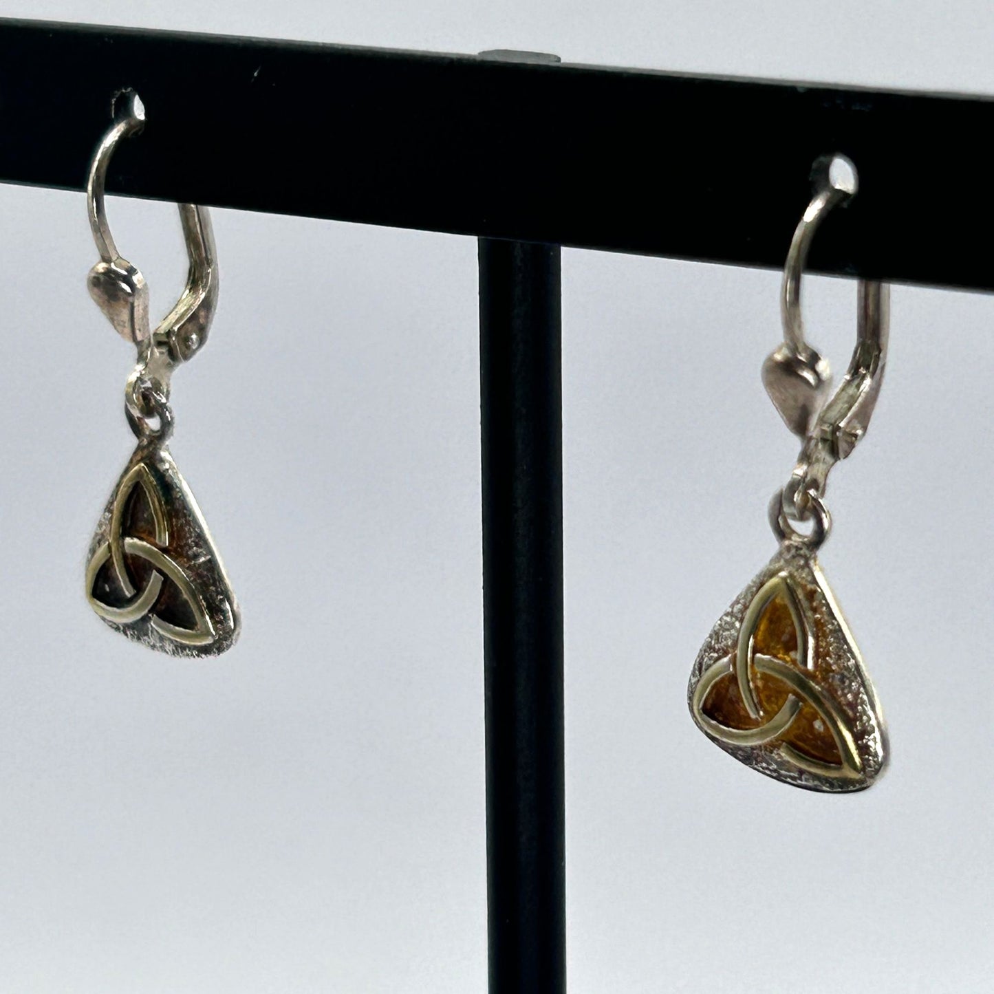 925 Sterling Silver Celtic Knot Triangular Drop Earrings