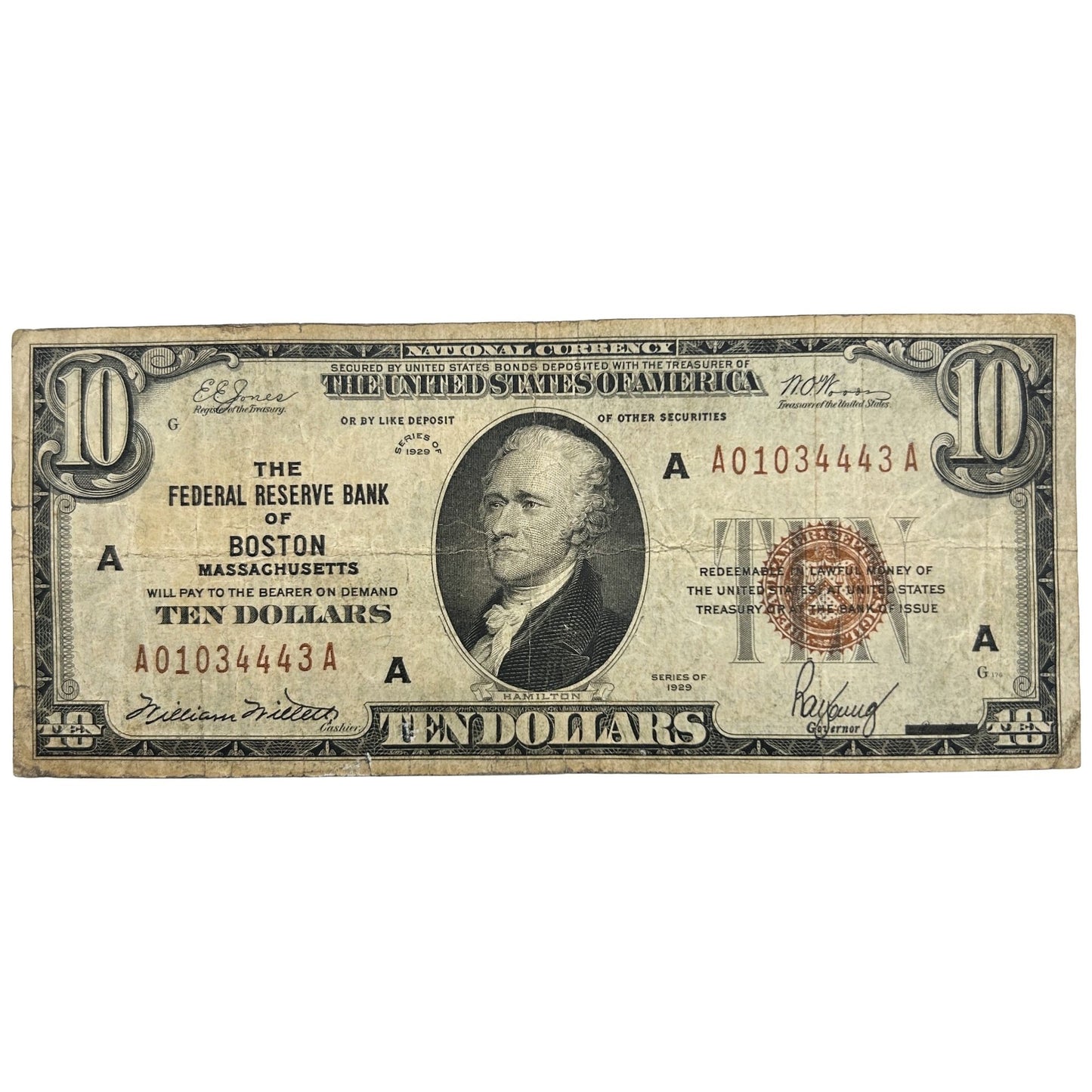 1929 $10 National Currency - Federal Reserve Bank of Boston Massachusetts