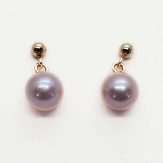 7mm Champagne Pearl Dangle Stud Earrings 14k Gold