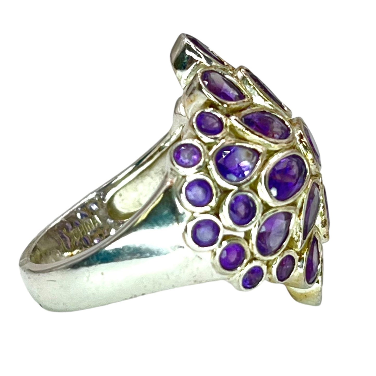 925 Sterling Silver Natural Amethyst Cluster Ring size 7 Purple Chunky Statement