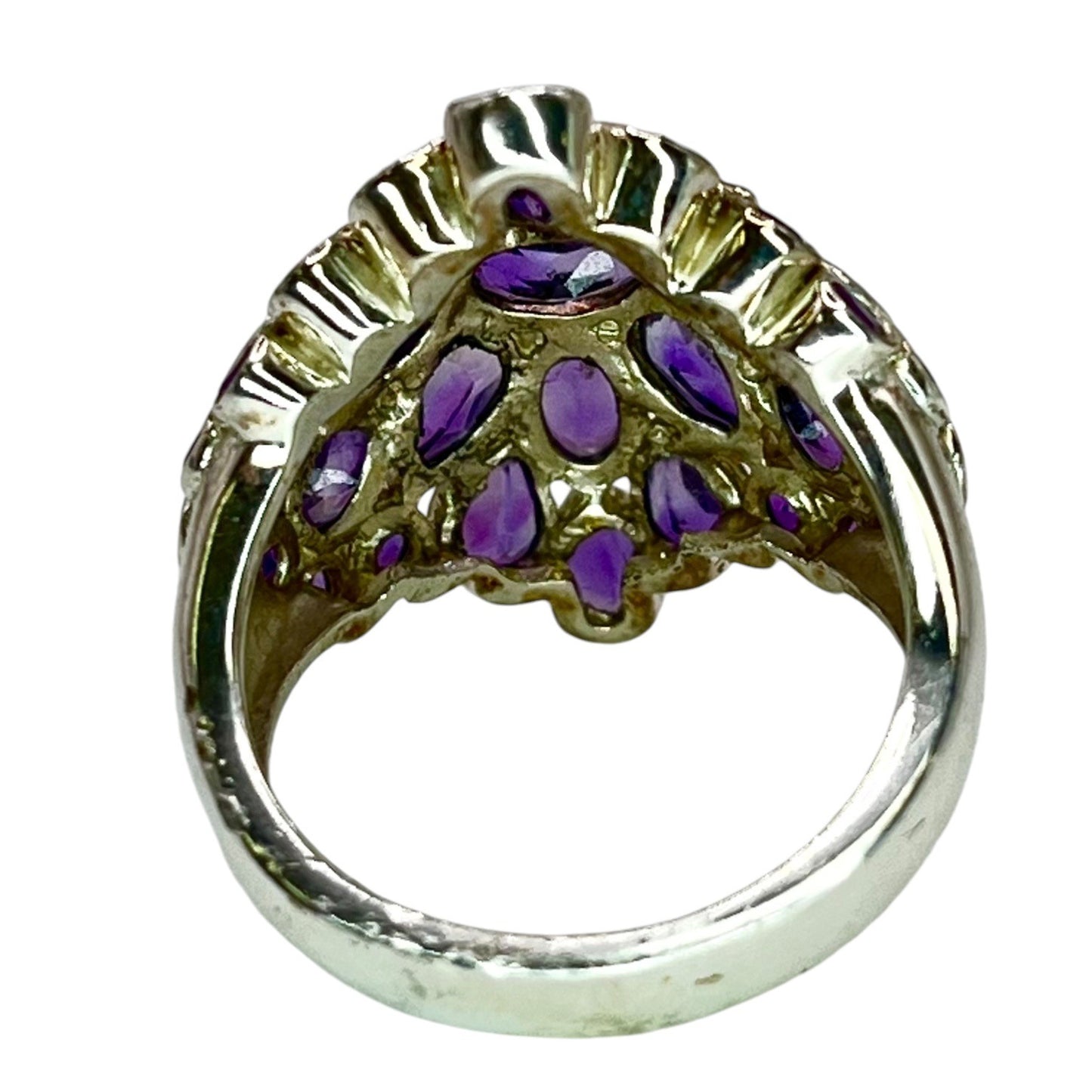 925 Sterling Silver Natural Amethyst Cluster Ring size 7 Purple Chunky Statement