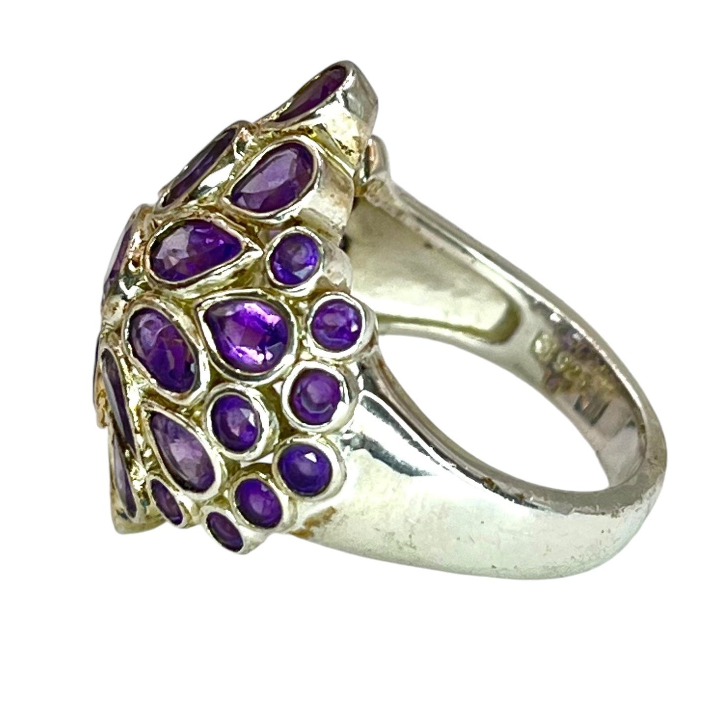 925 Sterling Silver Natural Amethyst Cluster Ring size 7 Purple Chunky Statement