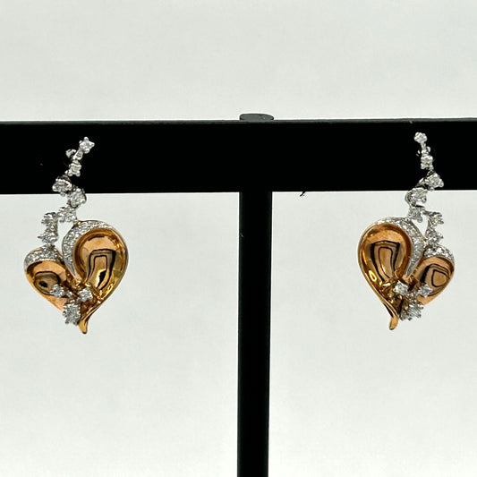 18k .27ctw Diamond Heart Stud Earrings - Stardust Diamonds 18k Two-Tone Gold