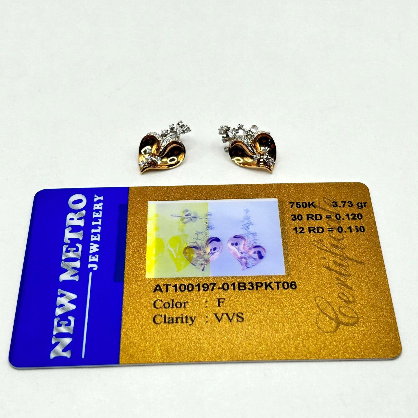 18k .27ctw Diamond Heart Stud Earrings - Stardust Diamonds 18k Two-Tone Gold