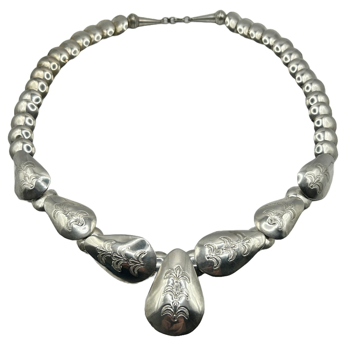 Sterling Silver Navajo Native American Concho Bead - 22.5" Necklace 65.9g