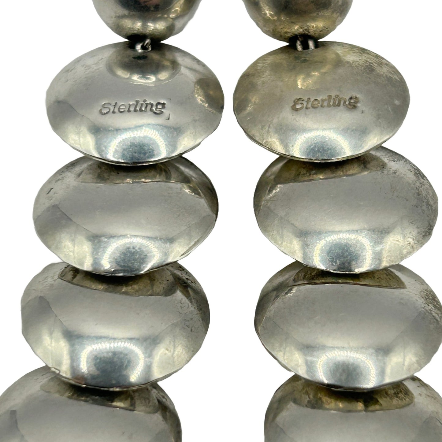 Sterling Silver Navajo Native American Concho Bead - 22.5" Necklace 65.9g
