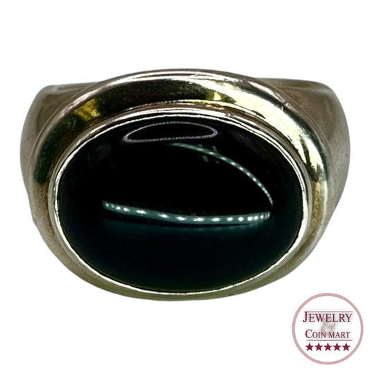 Vintage 925 Sterling Silver Oval Black Onyx Ring Size 8 Modernist Chunky