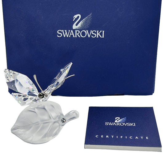 Swarovski Crystal 182920 Butterfly On Leaf In Box With Certificate