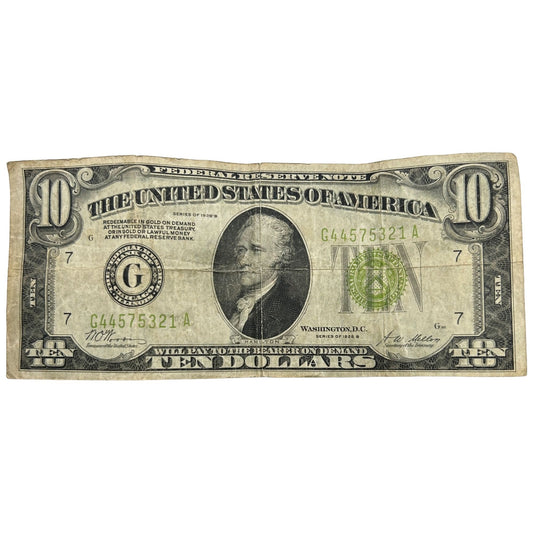 1928-B $10 Federal Reserve Note FRN Chicago Redeemable in Gold - Circulated