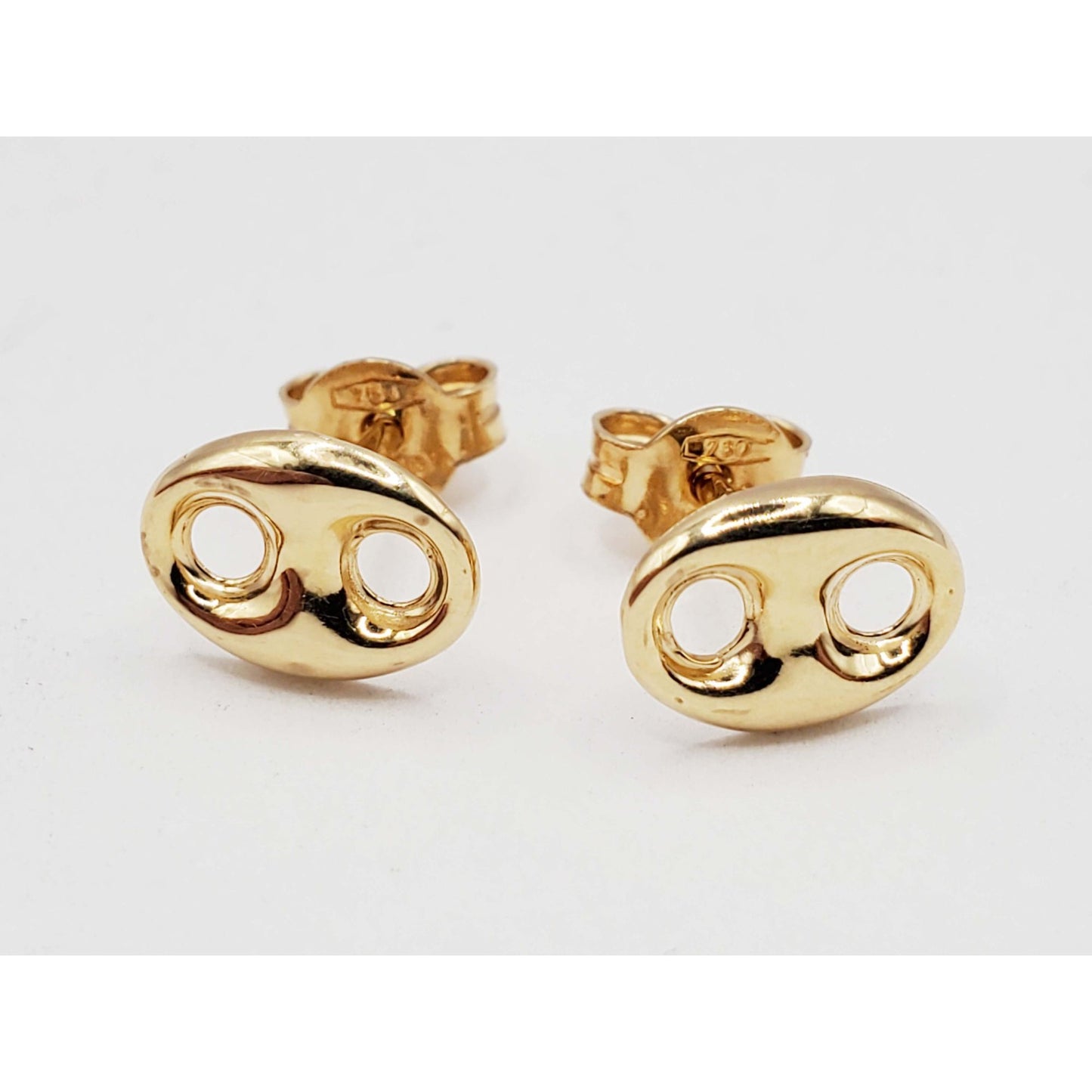 6.5mm Puffed Mariner Gucci Style Link Stud Earrings 18k Gold