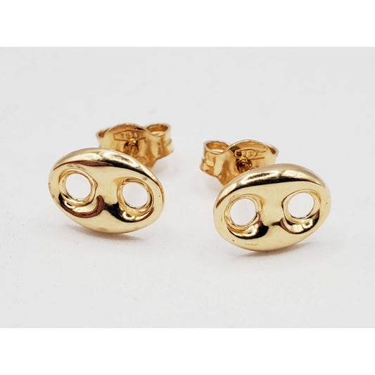 6.5mm Puffed Mariner Gucci Style Link Stud Earrings 18k Gold