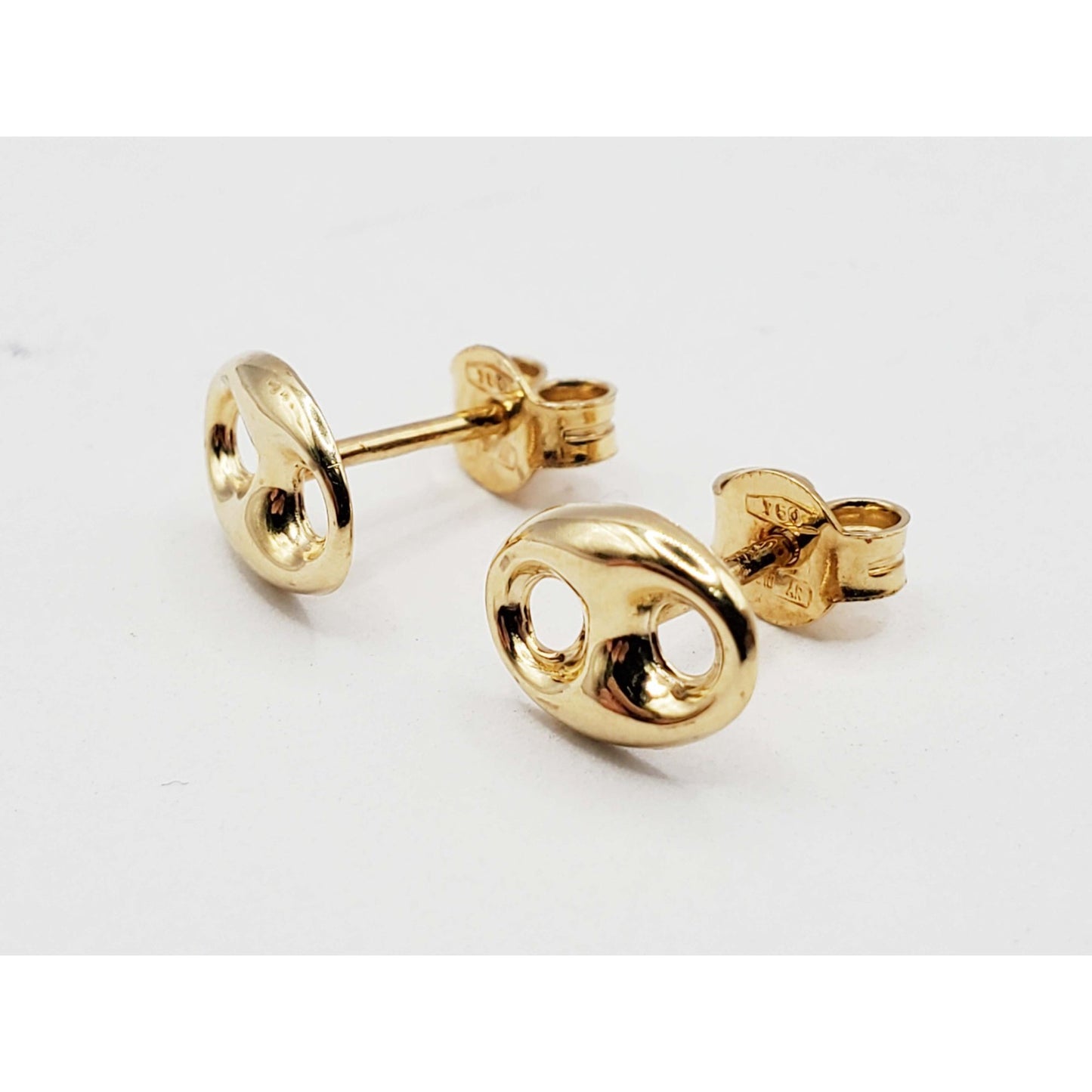 6.5mm Puffed Mariner Gucci Style Link Stud Earrings 18k Gold