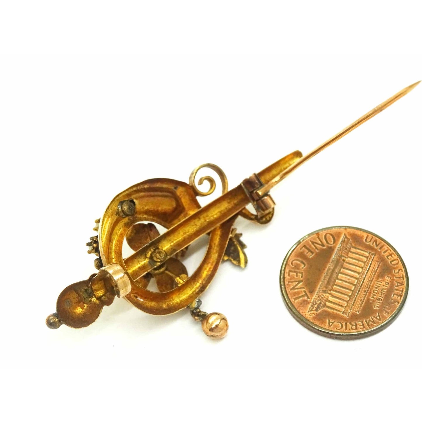 Estate Antique Seed Pearl Flower Motif Brooch Pin 10k Rose Gold