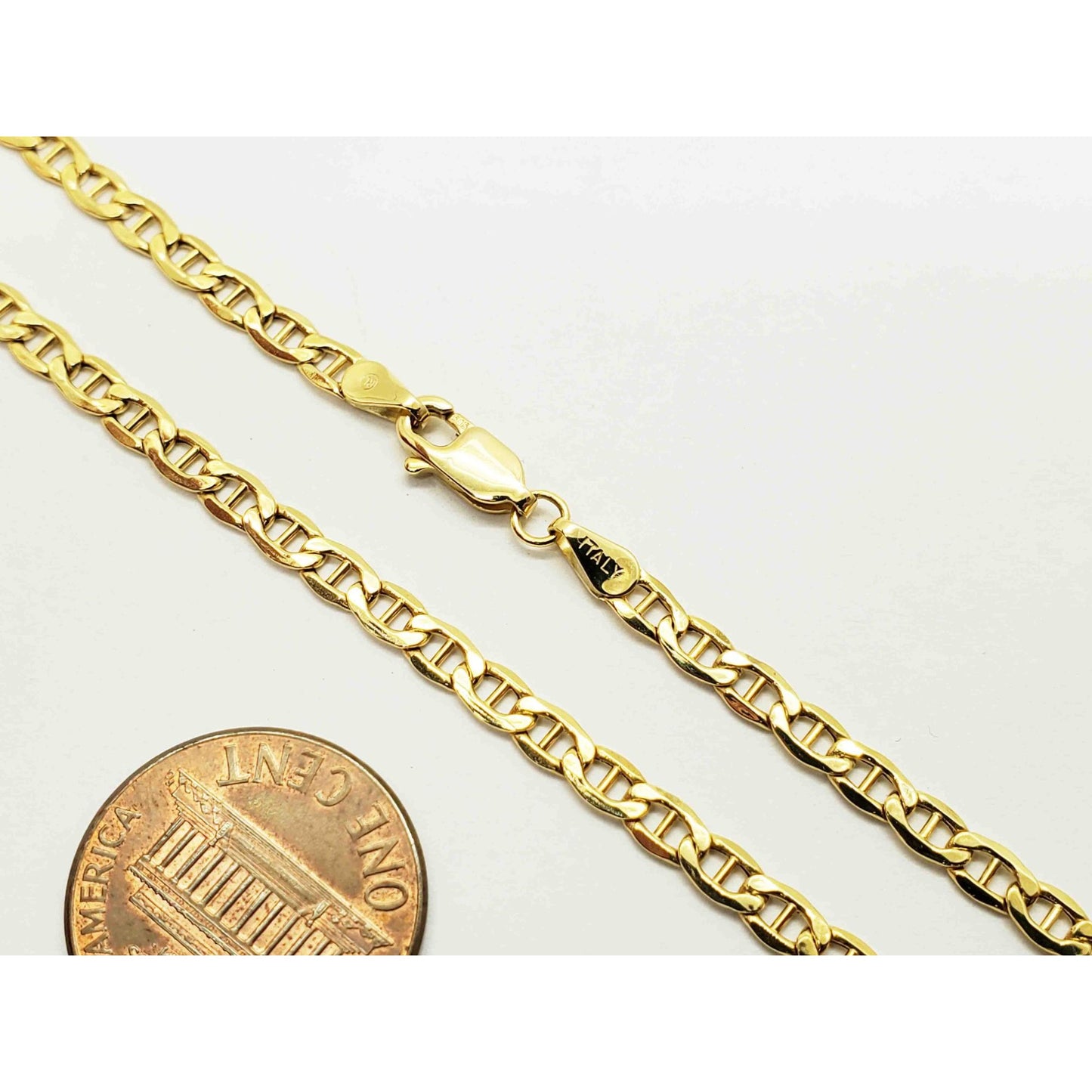 3.5mm Wide Mariner Link Chain Necklace 14k Gold 22" Long