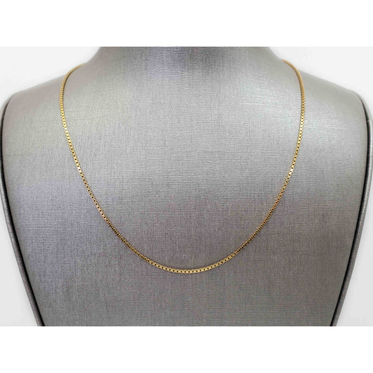 Italian 1.1mm Wide Box Link Chain Necklace 14k Gold 17.5" Long