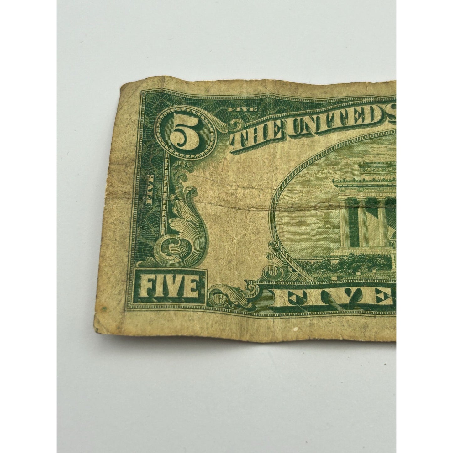 1928C $5 Damaged Red Seal Circulated Banknote F47361658A