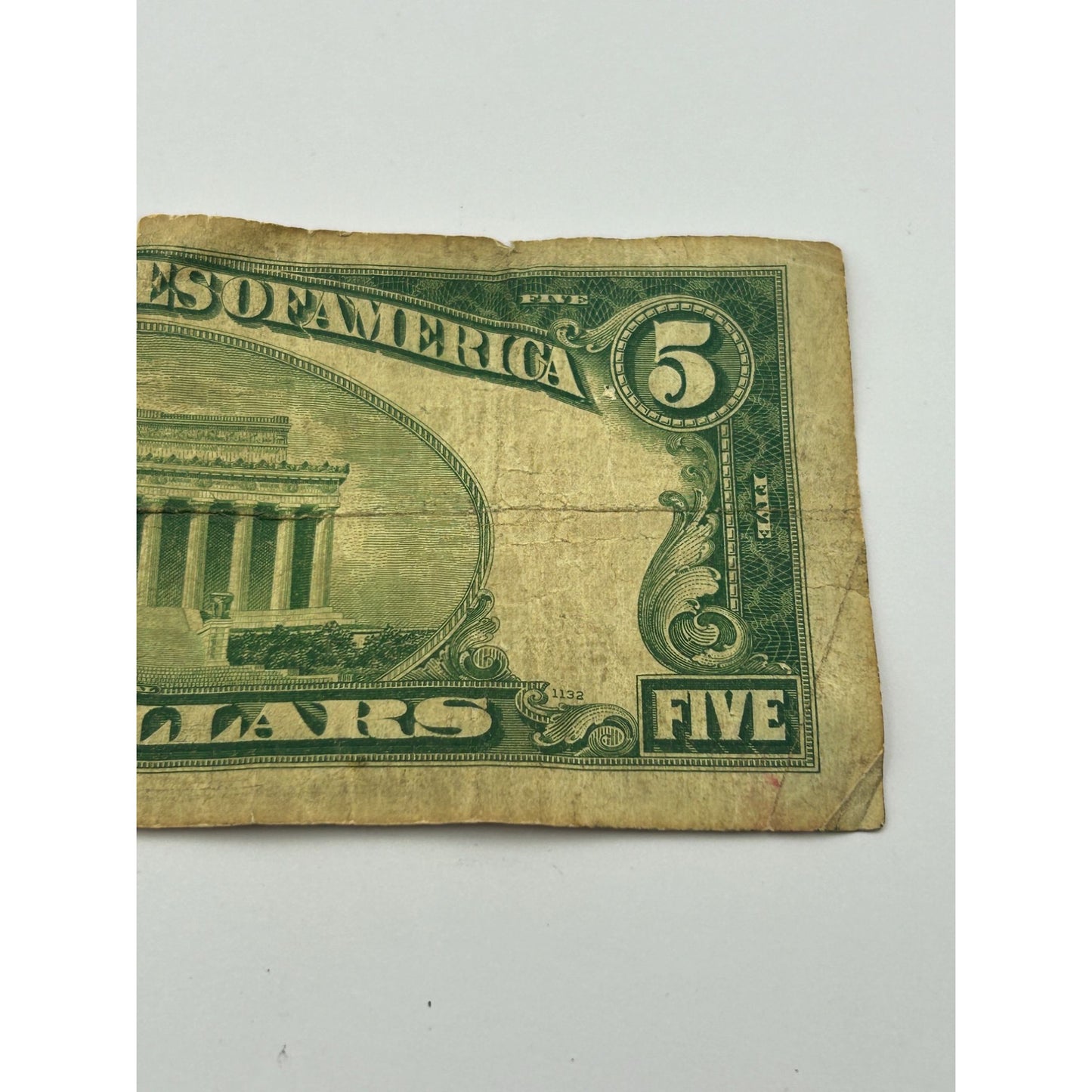 1928C $5 Damaged Red Seal Circulated Banknote F47361658A