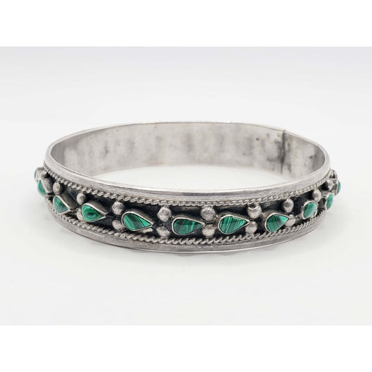 Antique Malachite Southwestern Bangle Bracelet Sterling Silver