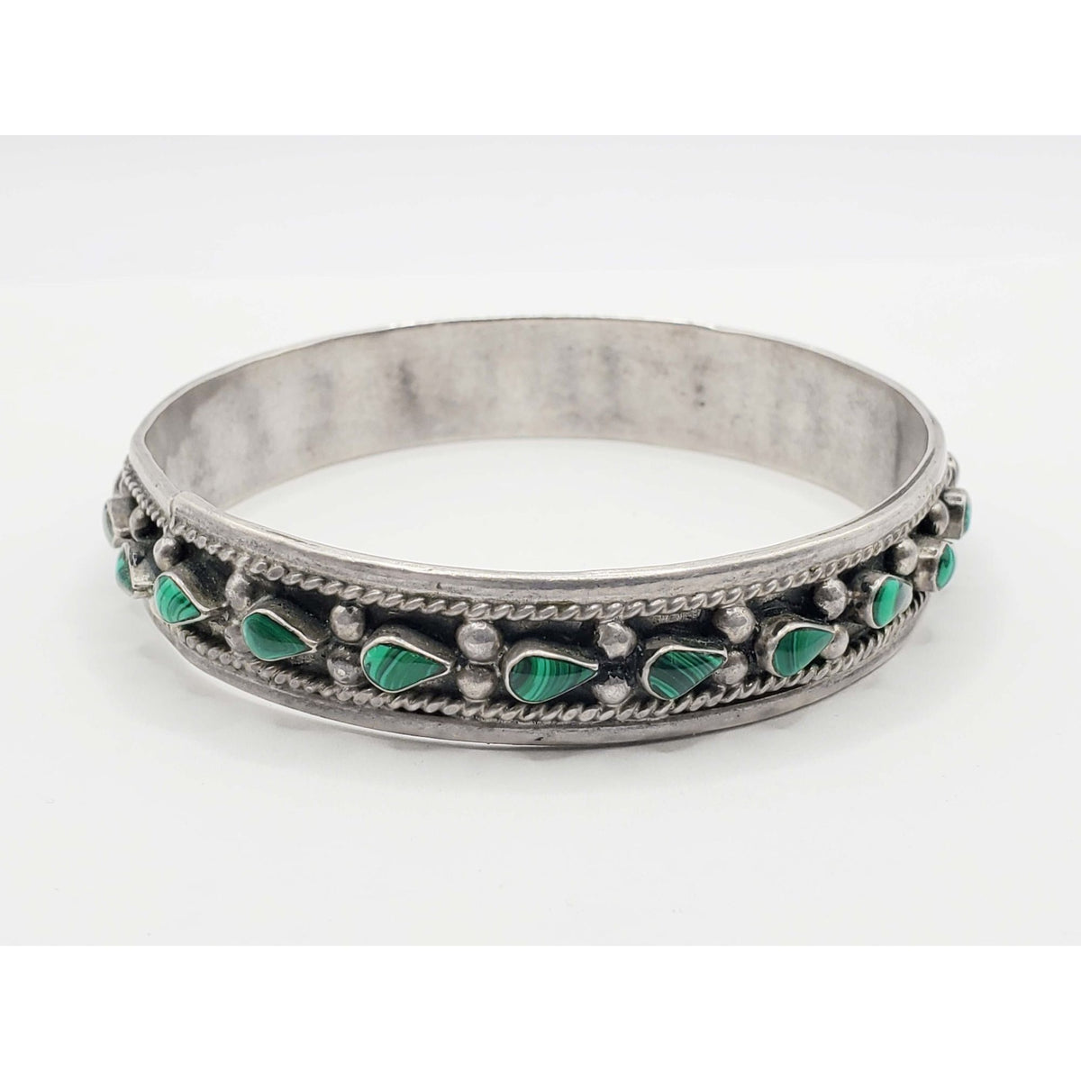 Antique Malachite Southwestern Bangle Bracelet Sterling Silver