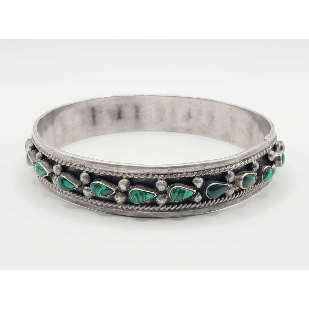 Antique Malachite Southwestern Bangle Bracelet Sterling Silver