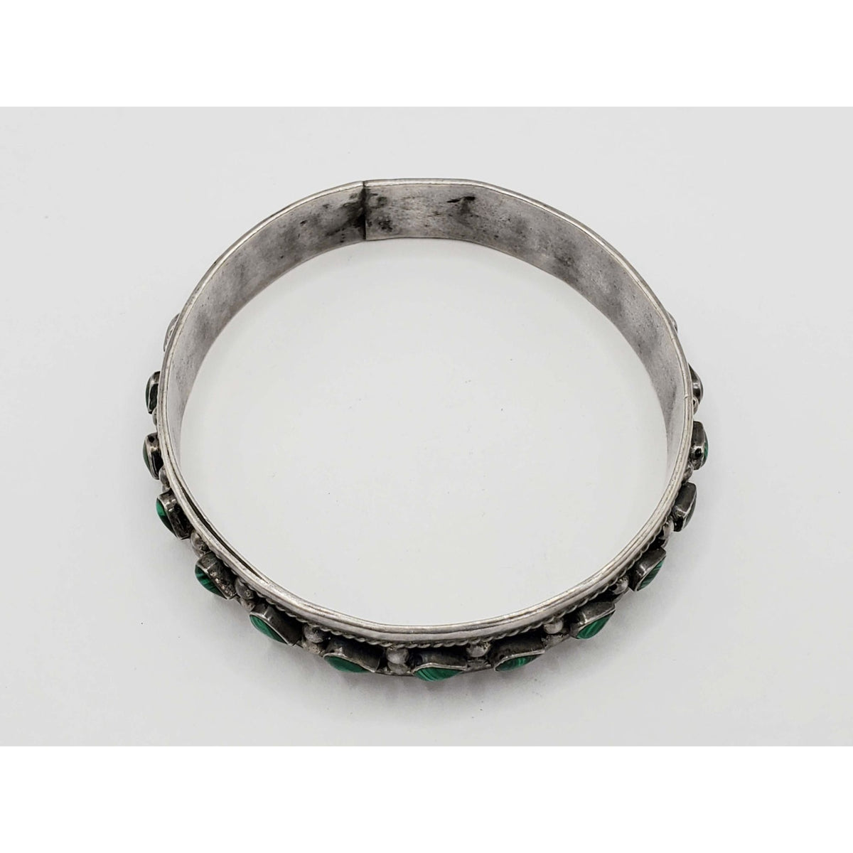 Antique Malachite Southwestern Bangle Bracelet Sterling Silver