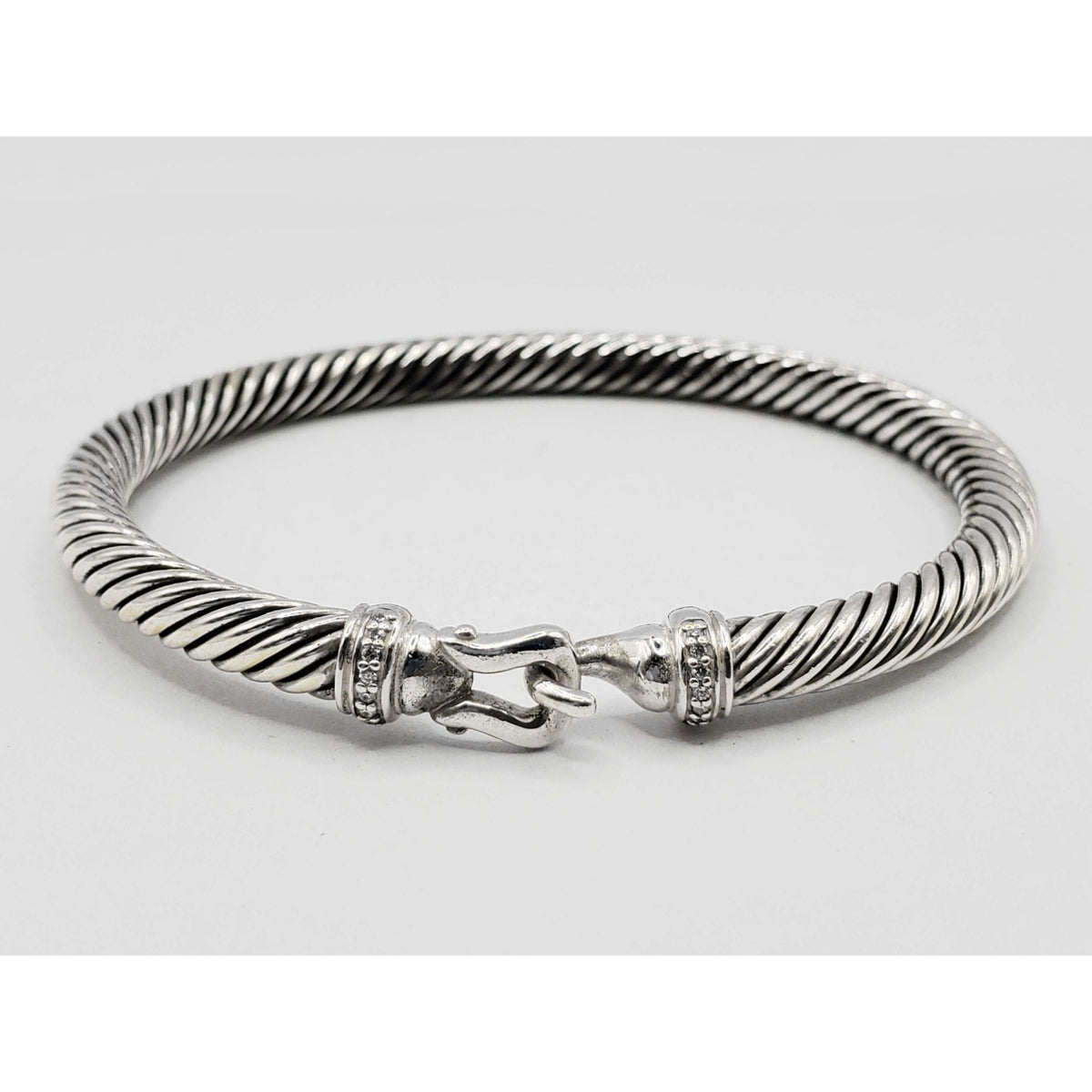 David Yurman Buckle Classic Cable Bracelet 5mm Diamond Sterling Silver Medium