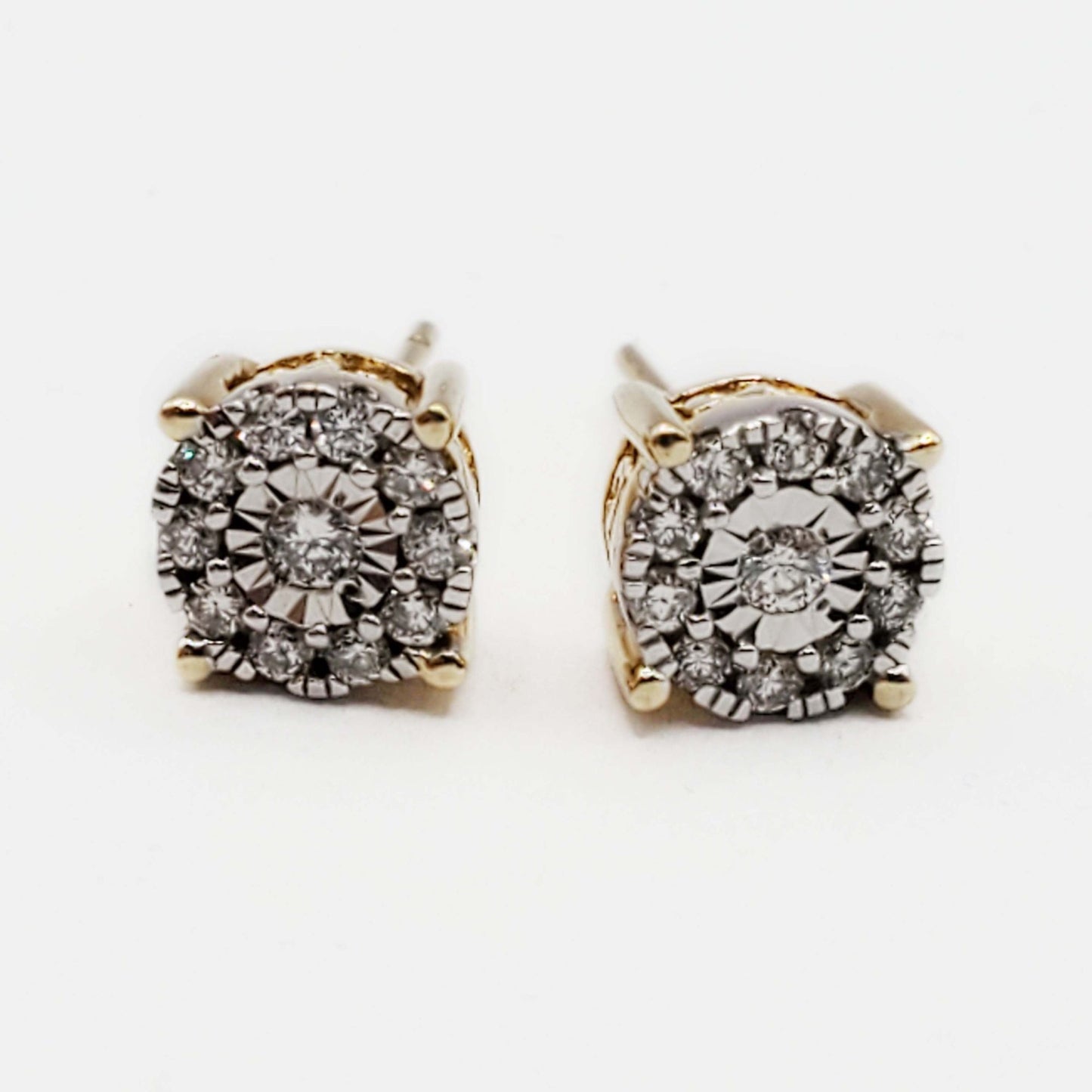 0.25 ctw Diamond Cluster Dia-Cut Stud Earrings Two-Tone 14k Gold