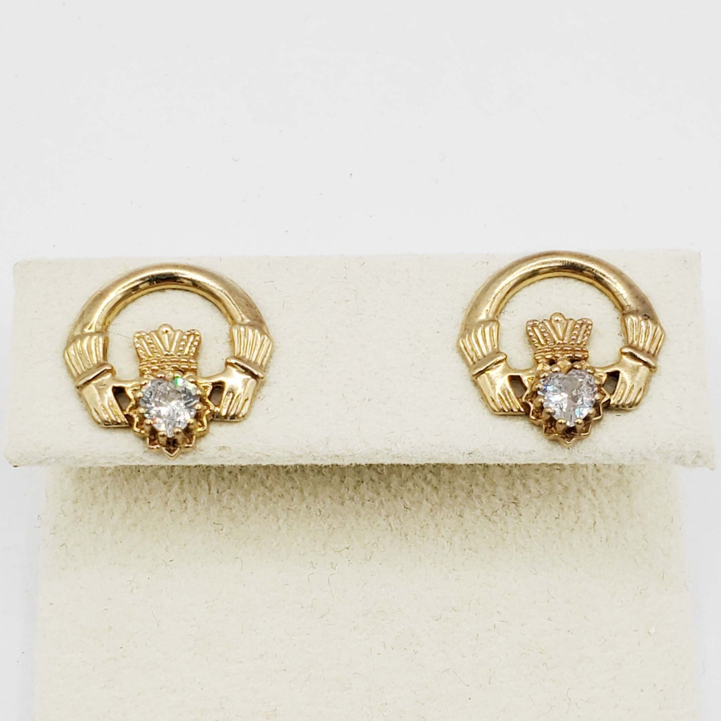 Irish Pear CZ Claddagh Love Loyalty Friendship Earrings 9k Gold