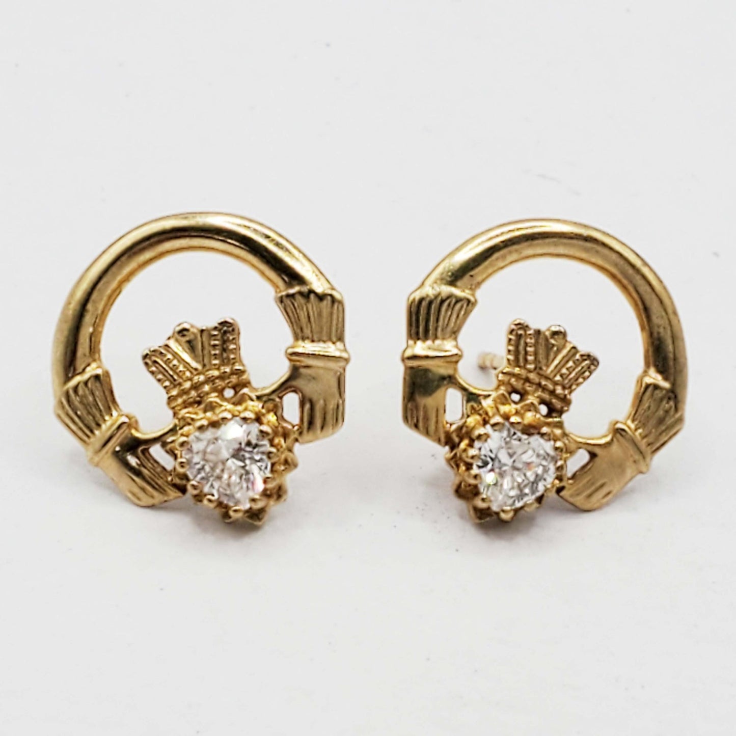 Irish Pear CZ Claddagh Love Loyalty Friendship Earrings 9k Gold