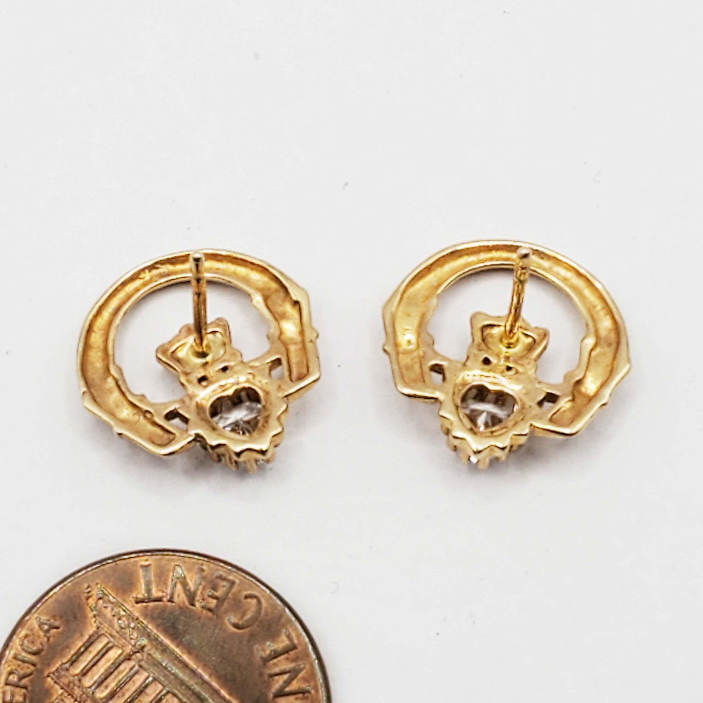 Irish Pear CZ Claddagh Love Loyalty Friendship Earrings 9k Gold