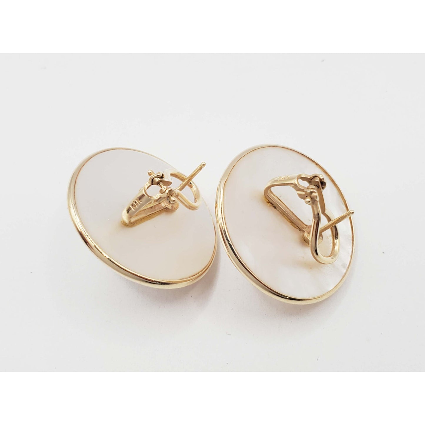 26.2mm Wide Mabe Blister Pearl Cabochon Omega Pierced Earrings 14k Gold