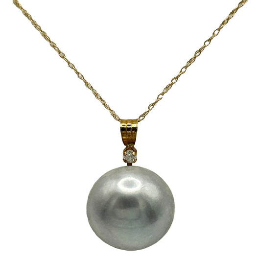 14k Gold Necklace 13mm Freshwater Pearl & .05ct Diamond Pendant