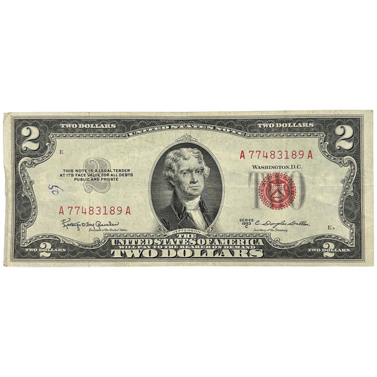 1953-C $2 Red Seal Small United States Banknote - Circulated