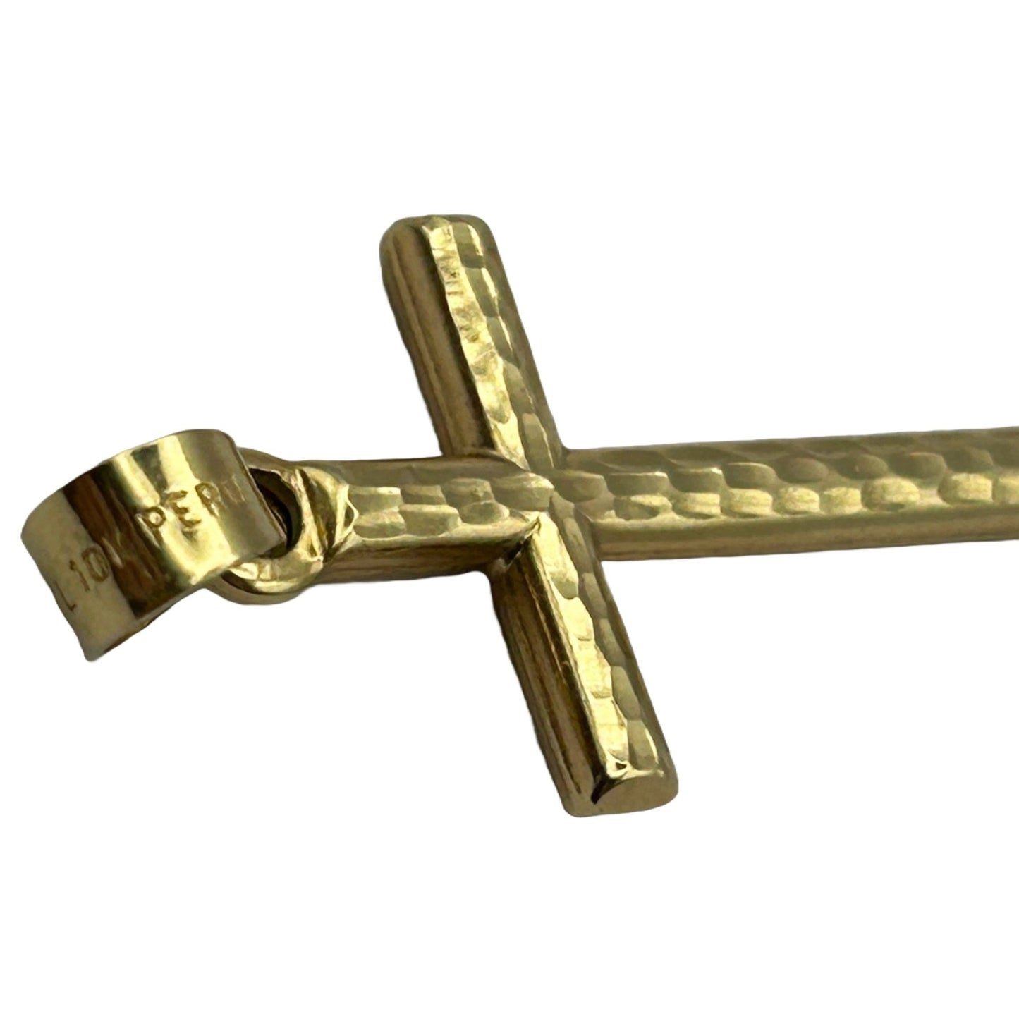 1.25" Religious Cross Textured Necklace Pendant 10k Yellow Gold 1 Gram