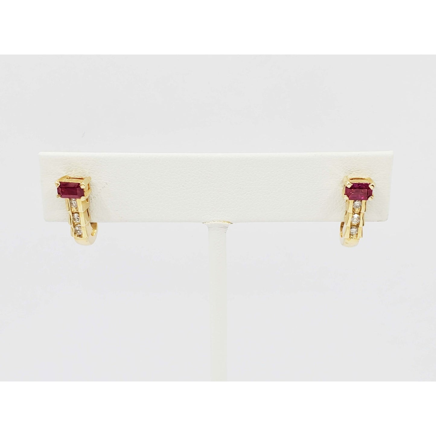 0.4 ctw Natural Ruby & Diamond J-Shaped Earrings 14k Gold