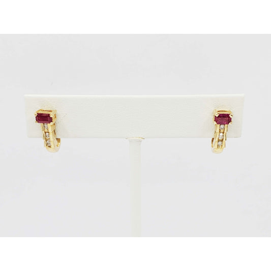 0.4 ctw Natural Ruby & Diamond J-Shaped Earrings 14k Gold