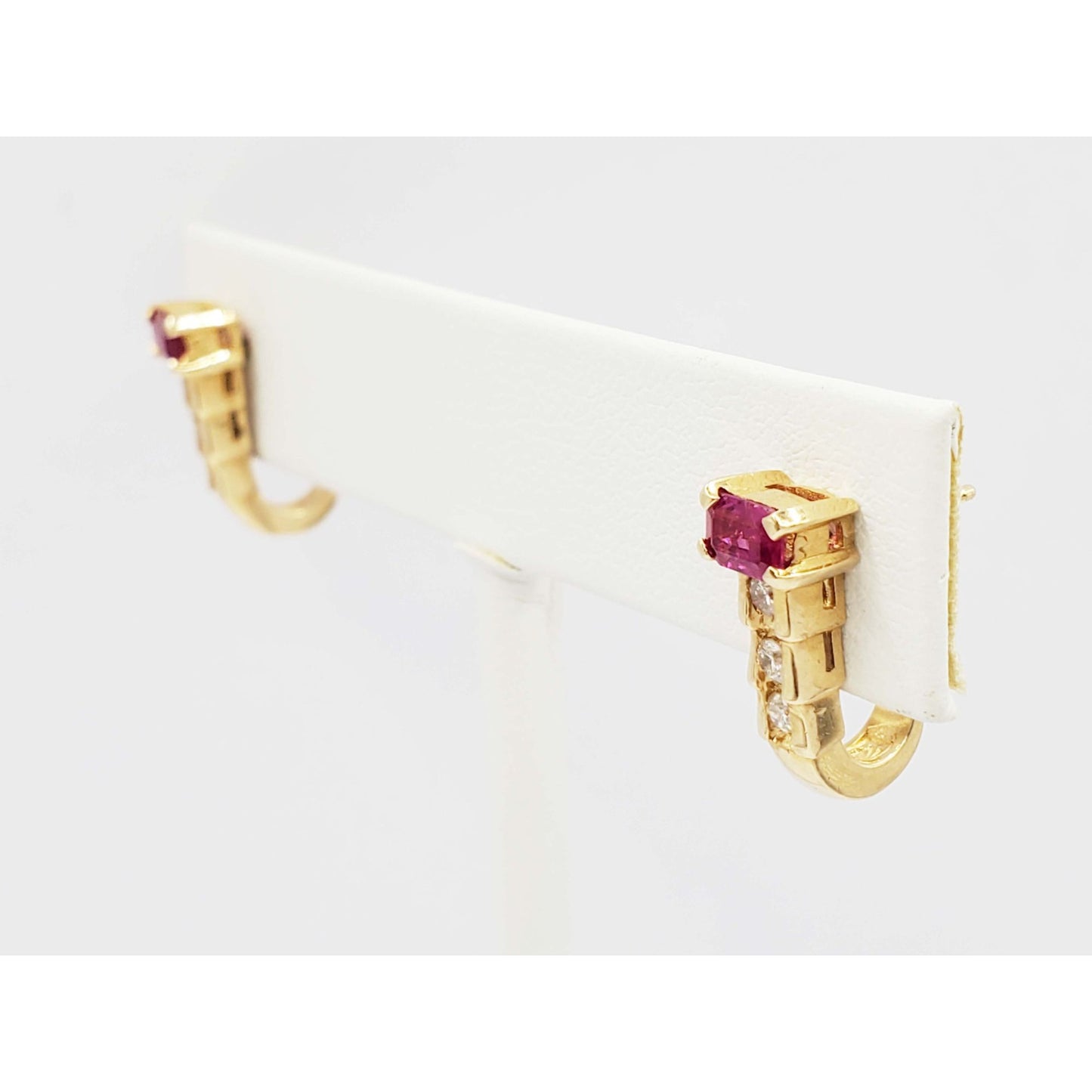 0.4 ctw Natural Ruby & Diamond J-Shaped Earrings 14k Gold