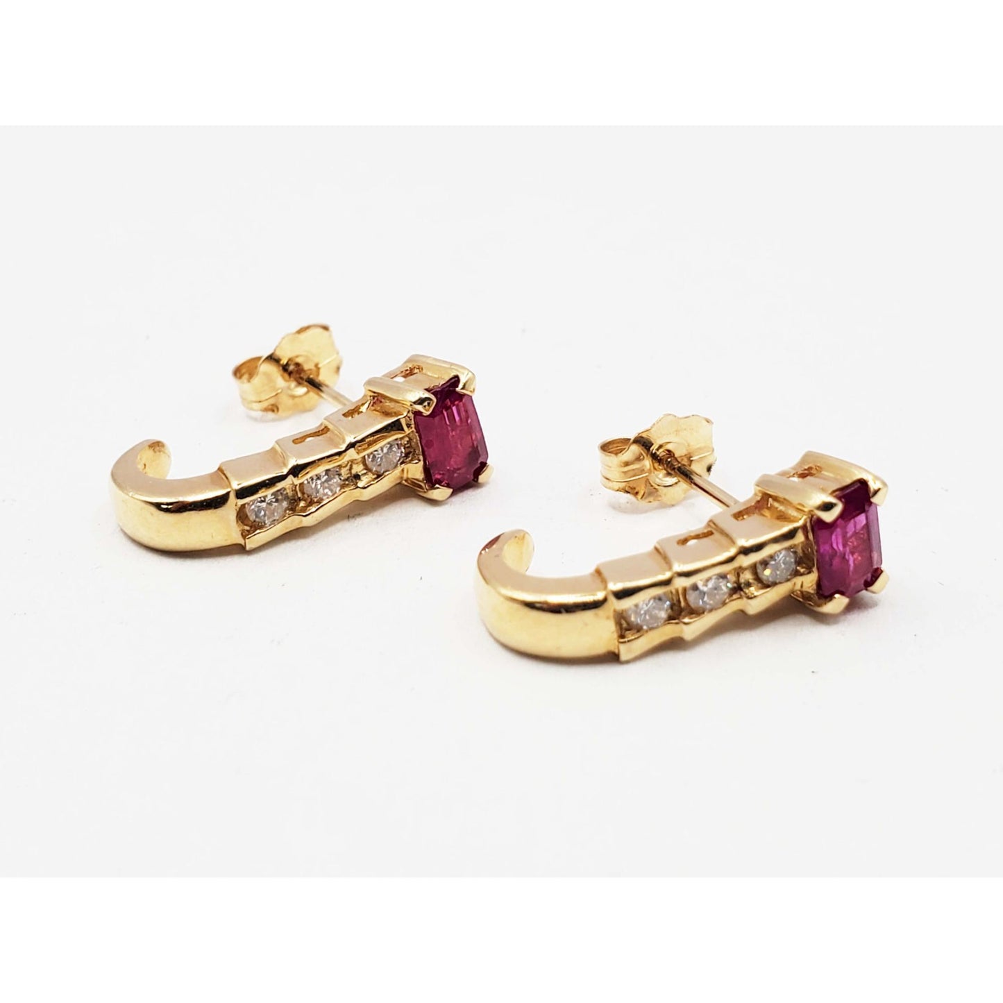 0.4 ctw Natural Ruby & Diamond J-Shaped Earrings 14k Gold