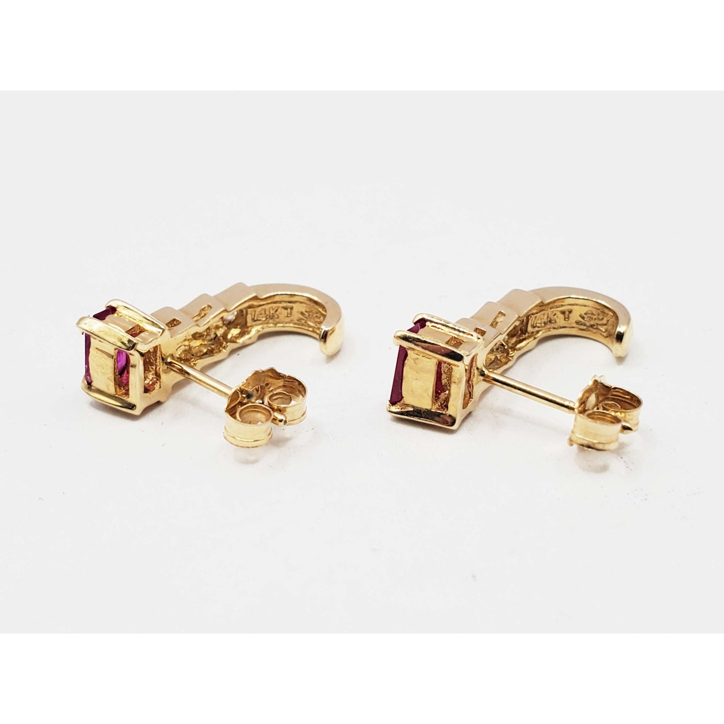 0.4 ctw Natural Ruby & Diamond J-Shaped Earrings 14k Gold