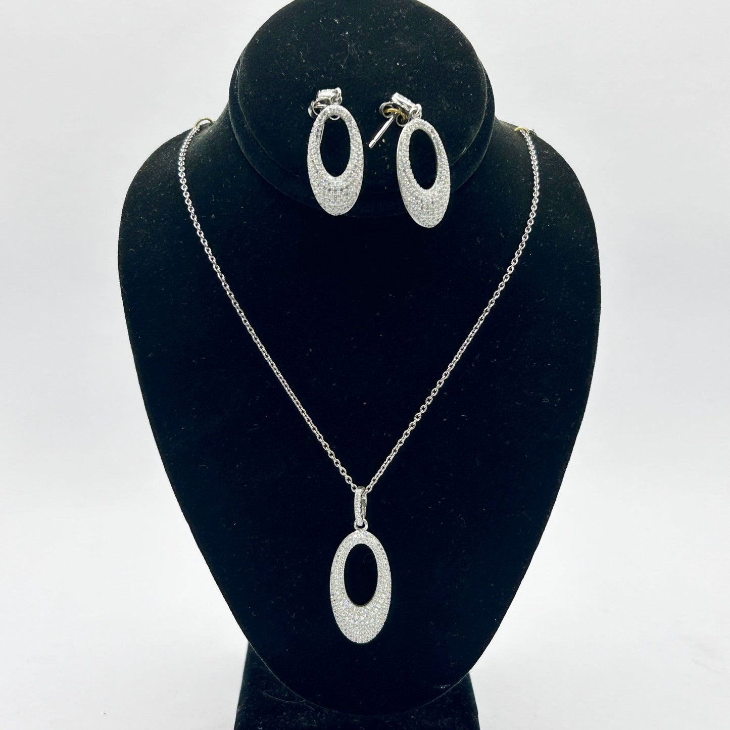 Set of 925 Sterling CZ Silver Earrings and 20" Necklace