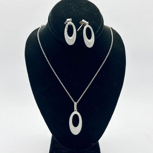 Set of 925 Sterling CZ Silver Earrings and 20" Necklace