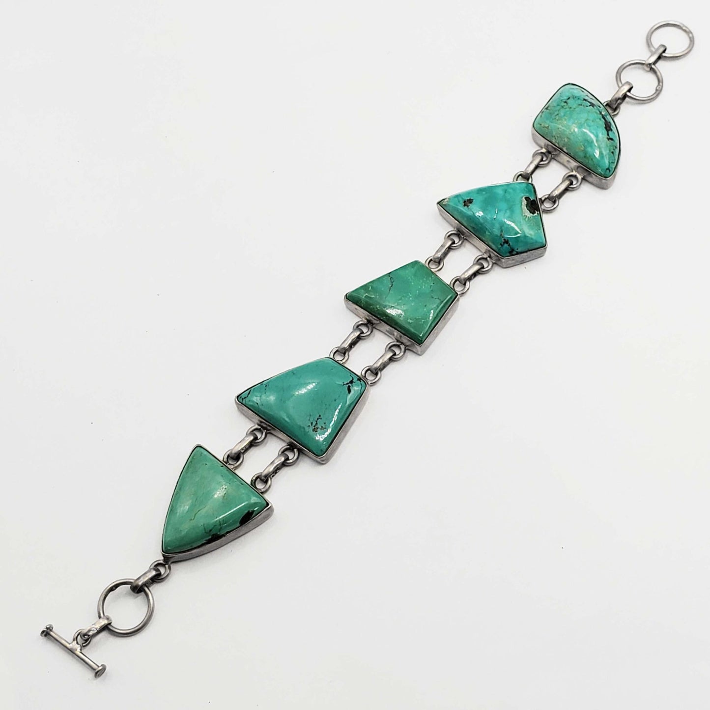 Freeform Natural Turquoise Chunk Cabochon Station Bracelet Sterling Silver