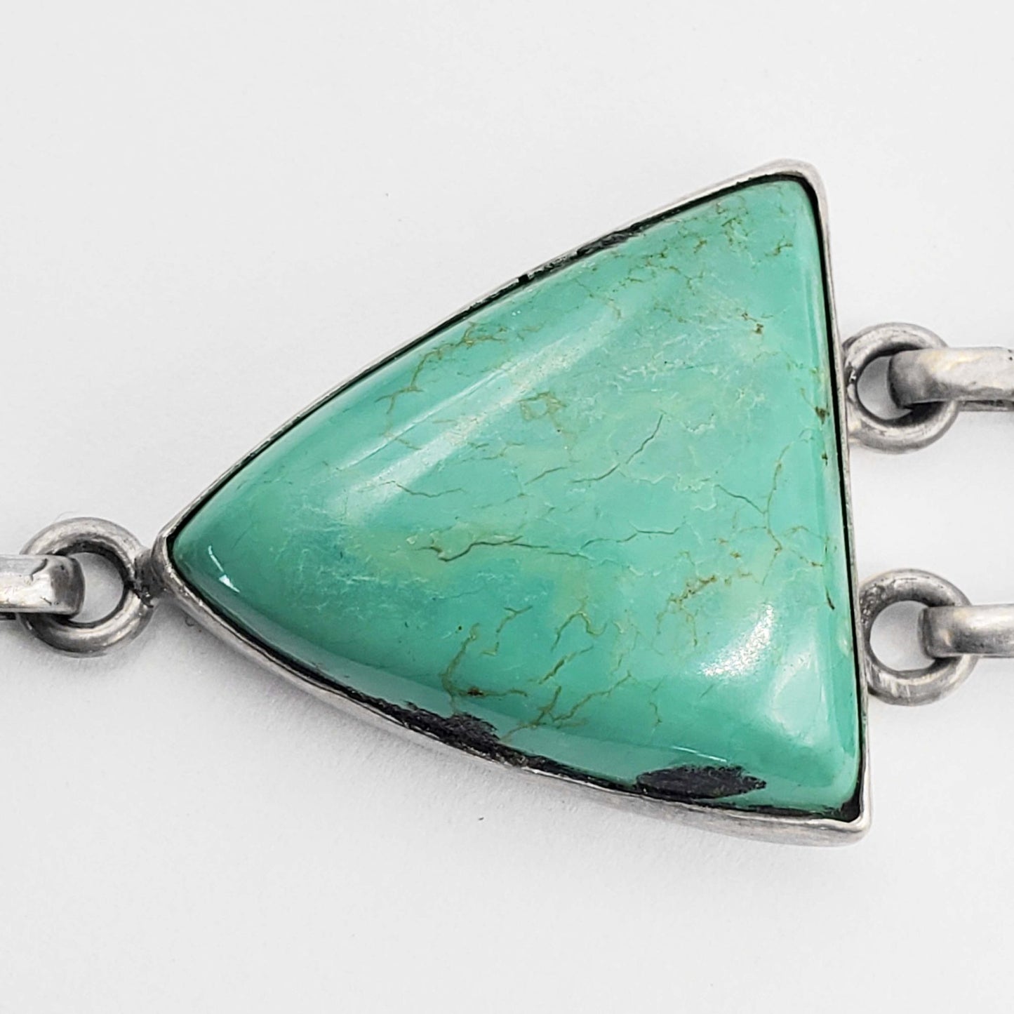Freeform Natural Turquoise Chunk Cabochon Station Bracelet Sterling Silver
