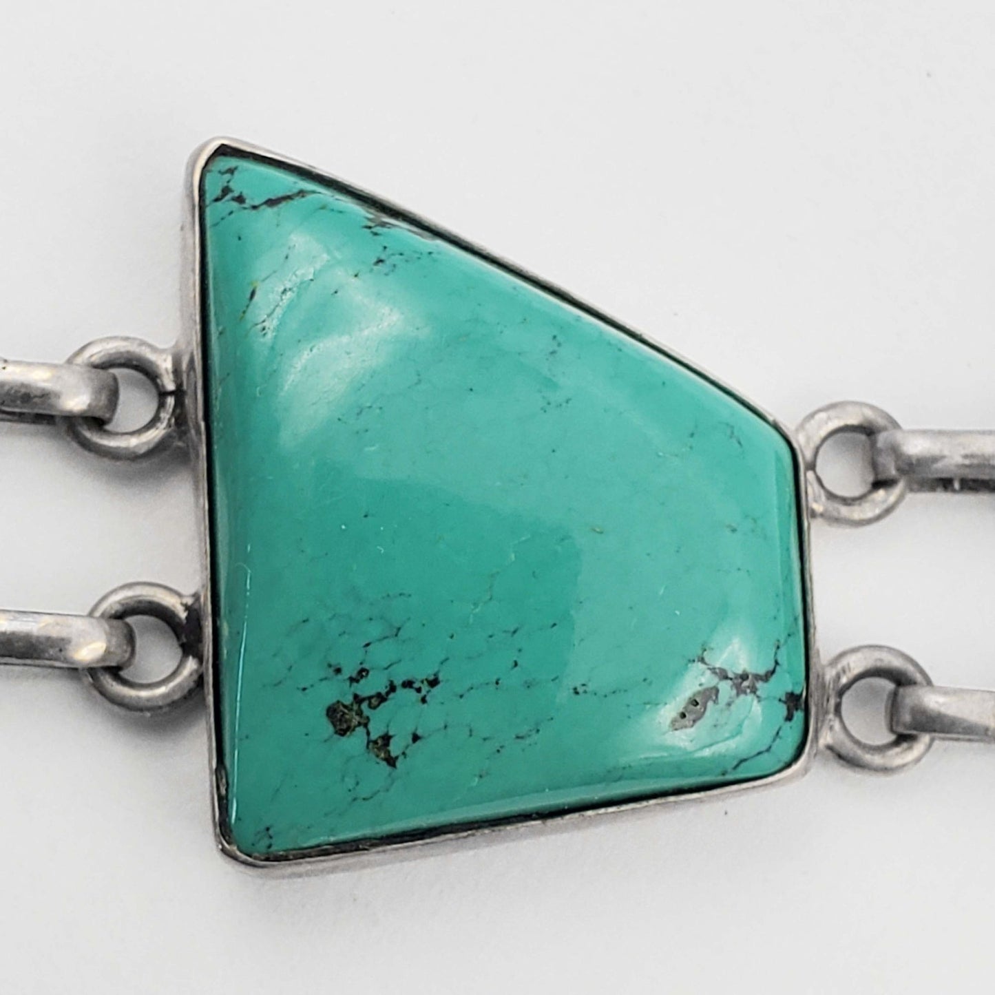 Freeform Natural Turquoise Chunk Cabochon Station Bracelet Sterling Silver